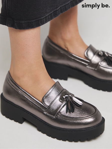 כסף וכרום - Simply Be Tassel Detail Detail Chunky Loafers In Extra Wide Fit (AL9859) | ‏171‏₪