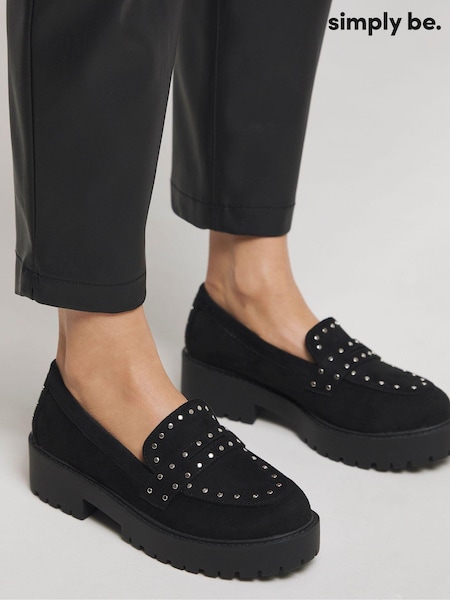 Simply Be Black Wide Fit Stud Detail Chunky Loafers (AL9878) | € 26