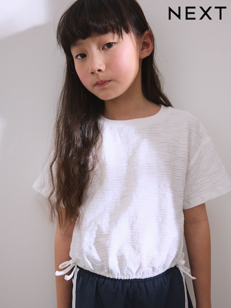 White Ruched Hem Textured T-Shirt (3-16yrs) (AL9892) | €14 - €21