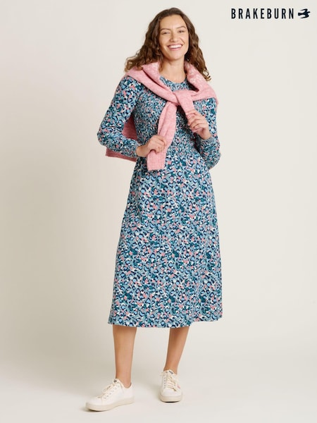 Brakeburn Blue Brushed Leopard Print Midi 100% Cotton Dress (AL9921) | €27
