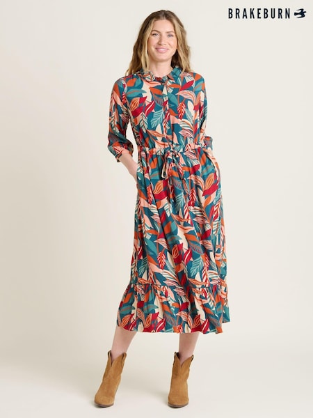Brakeburn Orange Evergreen Leaves Maxi Shirt Dress (AL9946) | €47.50
