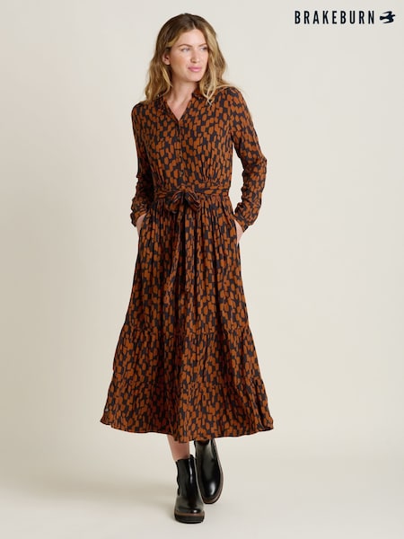 Brakeburn Orange Brush Strokes Maxi Shirt Dress (AL9955) | €57