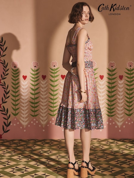Cath Kidston Waters Ditsy Ruched Midi 100% Cotton Dress (AL9984) | R$ 850