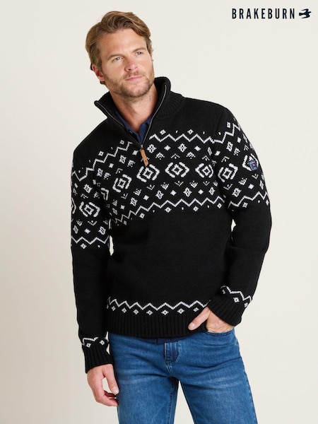 Brakeburn Blue Fairisle Pattern Quarter Zip Jumper (AM0006) | AED204