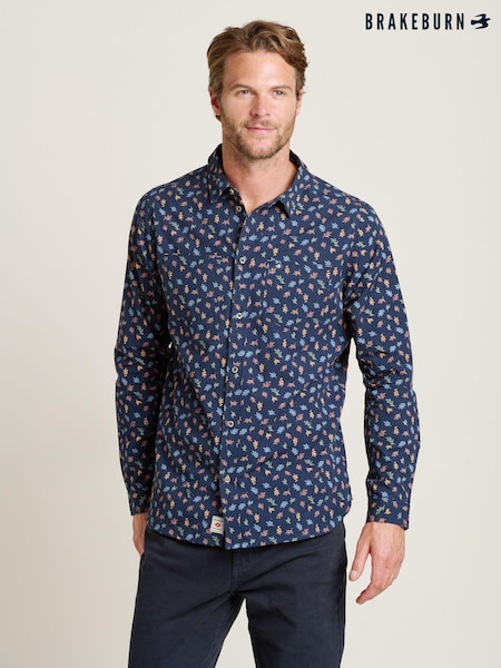 Brakeburn Blue 100% Cotton Leaf Shirt (AM0008) | €36
