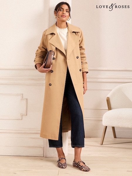 Love & Roses Shower Resistant Belted Double Breasted Trench Coat (AM0080) | 670 LEI