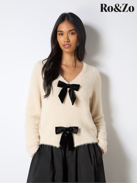 Ro&Zo Neutral Blush Bow Front Jumper (AM0096) | €56