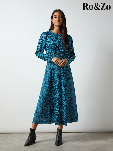 Ro&Zo Blue RO&Zo Blue Dash Print Godet Detail Dress (AM0098) | 269 QAR