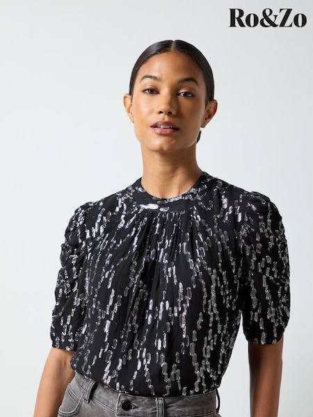 Ro&Zo Silver Foil Puff Sleeve Top (AM0100) | €43.50