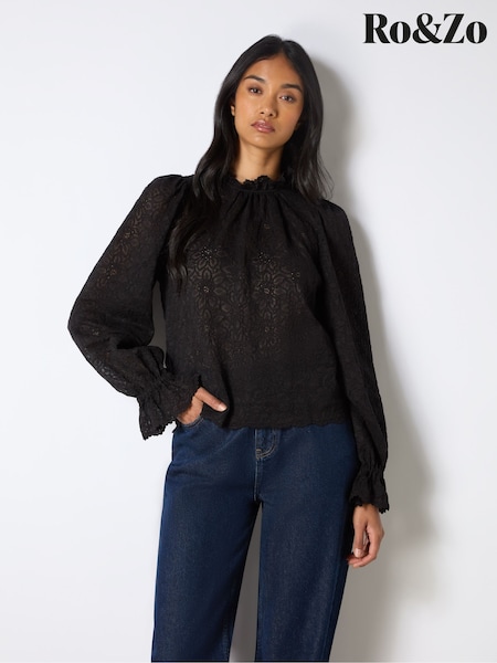 Ro&Zo Black Lace Scallop Top (AM0101) | €59