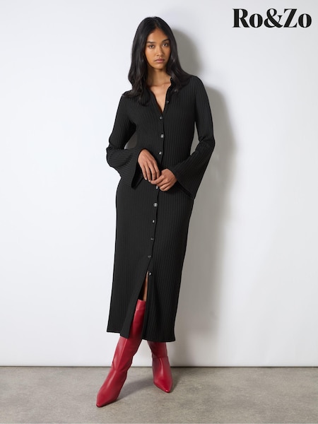 Ro&Zo Black Rib Button Through Dress (AM0114) | €59