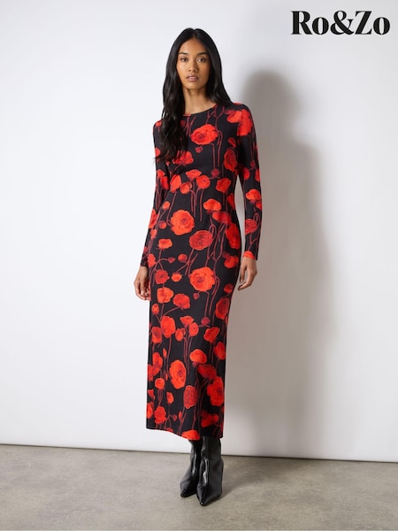 Ro&Zo Red Floral Print Jersey Dress (AM0115) | €56