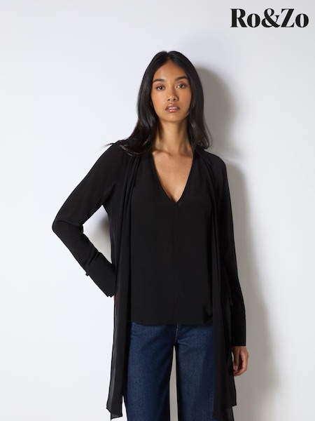 Ro&Zo Black Tie Neck Blouse (AM0116) | 170 QAR