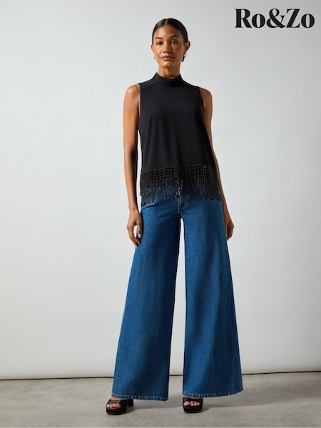 Ro&Zo Black Bead Trim Halter Top (AM0117) | 220 QAR