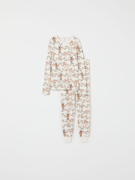 Polarn O Pyret White Organic Cotton Nordic Forest Print Pyjamas (AM0134) | €30