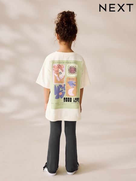 White Graphic T-Shirt and Ribbed Flare 100% Cotton Set (3-16yrs) (AM0166) | €24 - €32