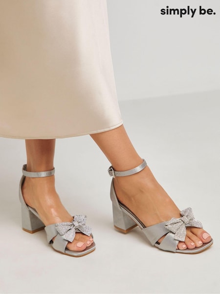Simply Be Silver Extra Wide Fit Wide Fit Diamante Crossover Strap Heeled Sandals (AM0181) | 188 QAR