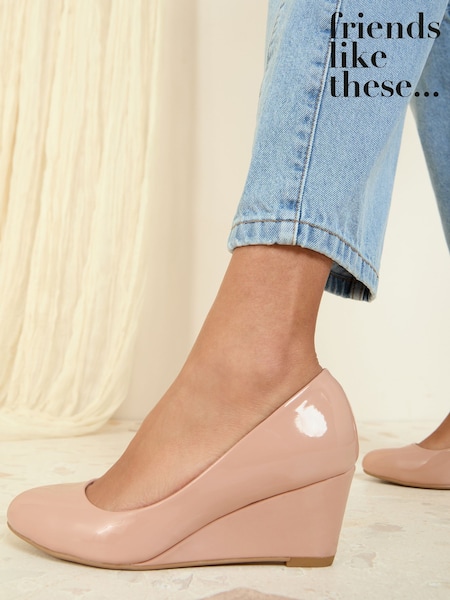 Friends Like These Nude Standard Fit Mid Wedge Round Toe Court Shoes (AM0183) | 178 QAR