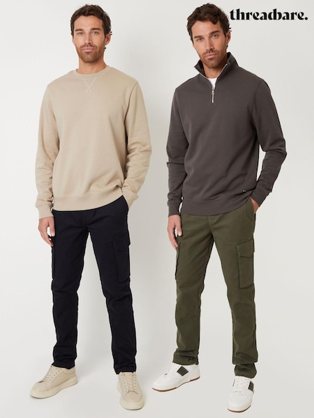 Threadbare Black Cotton Cargo Style Trousers 2 Pack With Stretch (AM0241) | €85