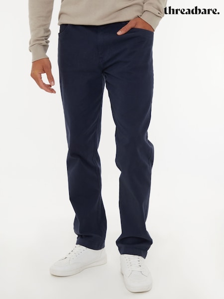 Bleumarin - Blugi drepți din material stretch Threadbare (AM0246) | 223 LEI