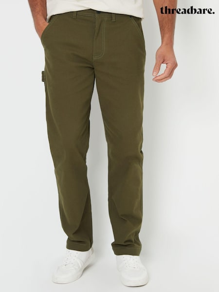 Threadbare Green Cotton Straight Leg Chino Cargo Trousers With Stretch (AM0251) | €26