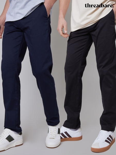 Threadbare Blue Regular Fit Cotton Chino Trousers With Stretch 2 Pack (AM0252) | R$ 525