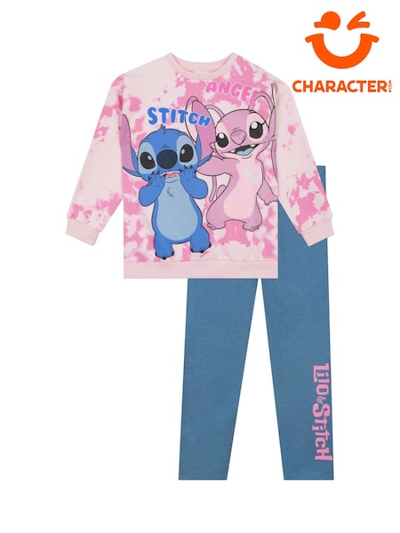 Character Pink 100% Cotton Disney Lilo and Stitch Sweatshirt And Leggings Set with Stitch And Angel (AM0281) | 99 QAR