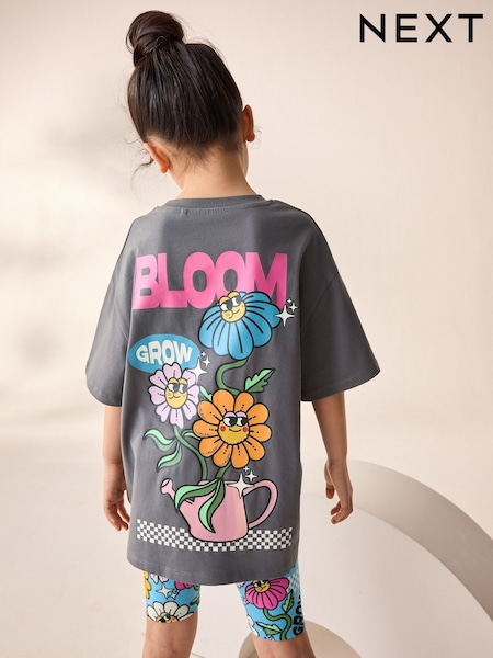 Charcoal Grey Oversized T-Shirt And Cycle Shorts Top & Shorts Set (3-16yrs) (AM0298) | 576 UAH - 823 UAH