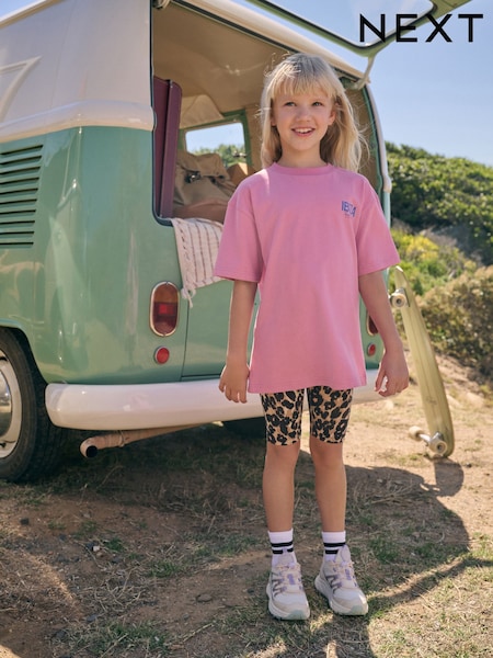 Multi Animal And Pink Slogan 100% Cotton T-Shirt And Cycling Shorts Set (3-16yrs) (AM0411) | €21 - €29