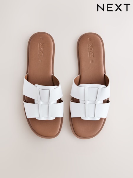 White Leather Standard/Wide Fit Forever Comfort® Slot Mule Sandals (AM0440) | €28