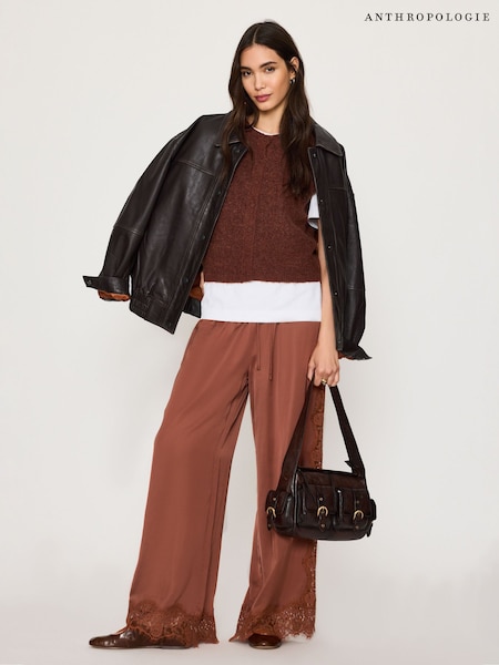 오렌지 - Anthropologie Satin Lace Wide-leg Trousers