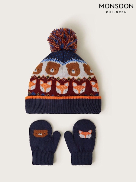 Monsoon Forest Animals Knit Beanie and Mittens Set (AM0497) | ‏81 د.إ.‏ - ‏ 85‏ د.إ.