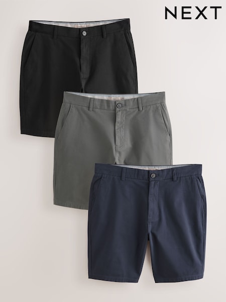 Black/Navy/Charcoal Slim Fit Stretch Chinos Shorts 3 Pack (AM0616) | €74