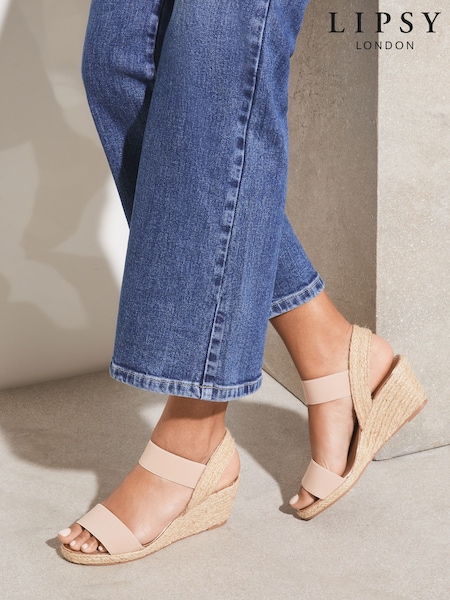 Lipsy Nude Extra Wide Fit Elastic Low Wedge Espadrille Sandals (AM0629) | €60