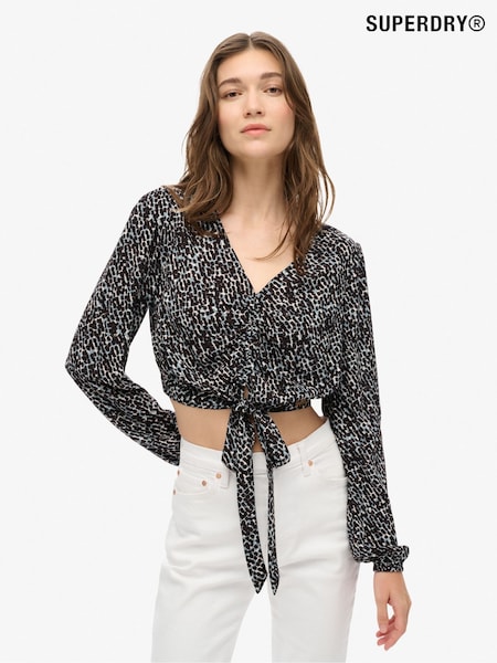 Superdry Black Vintage Tie Front Top (AM0656) | ₪176