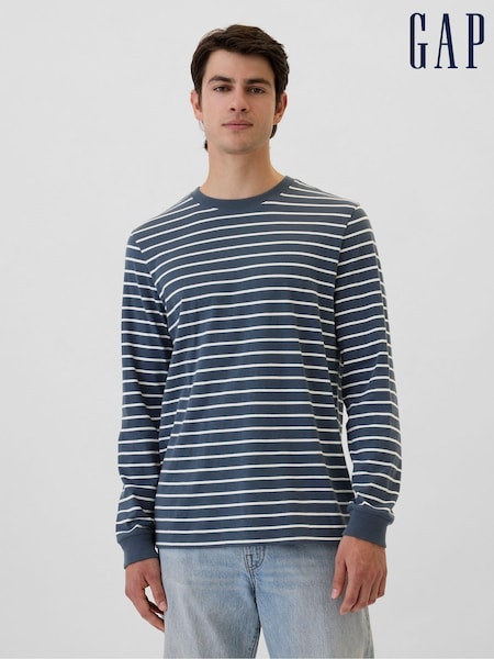 Gap Blue Everyday 100% Cotton Stripe Crew Neck Long Sleeve T-Shirt (AM0702) | €24
