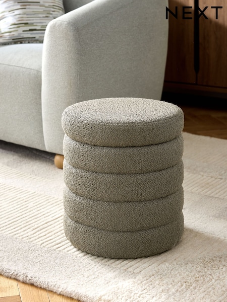 Casual Boucle Sage Green Ribbed Storage Stool (AM0740) | €95
