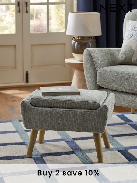 Chunky Chenille Light Grey Wilson Storage Footstool (AM0744) | €185