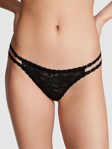 Victoria's Secret PINK Black Double Strap Thong Floral Lace Knickers (AM0848) | €10.50