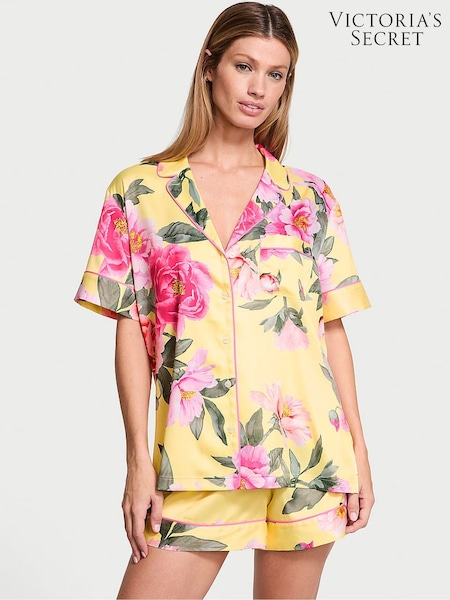 Victoria's Secret Yellow Tulip Floral Bouquet Satin Short Pyjama Set (AM0851) | €75