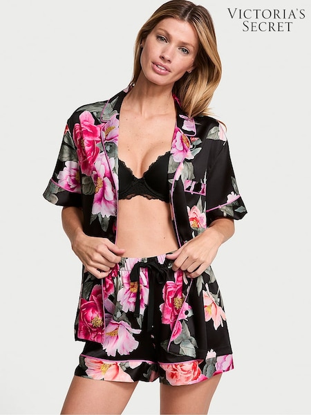 Victoria's Secret Black Floral Bouquet Satin Short Pyjama Set (AM0858) | €75