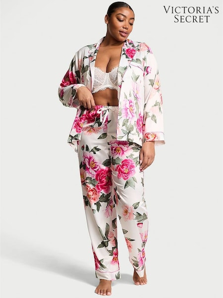 Victoria's Secret Coconut White Floral Satin Long Pyjama Set (AM0865) | €79