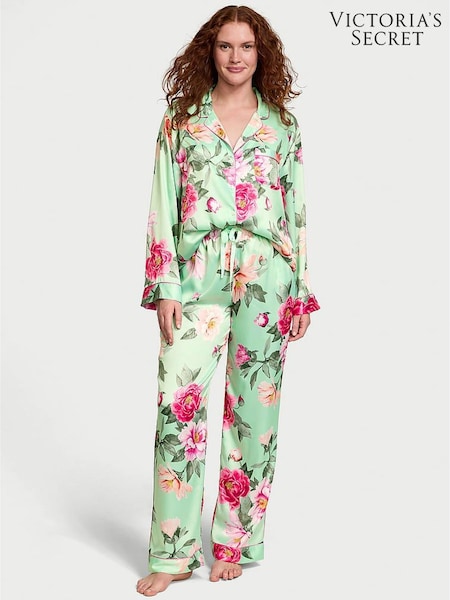 Victoria's Secret Mint Green Floral Satin Long Pyjama Set (AM0868) | €79