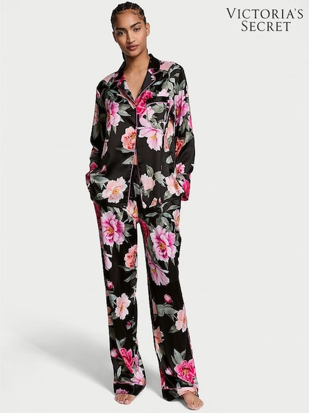 Victoria's Secret Black Floral Bouquet Satin Long Pyjama Set (AM0878) | €79