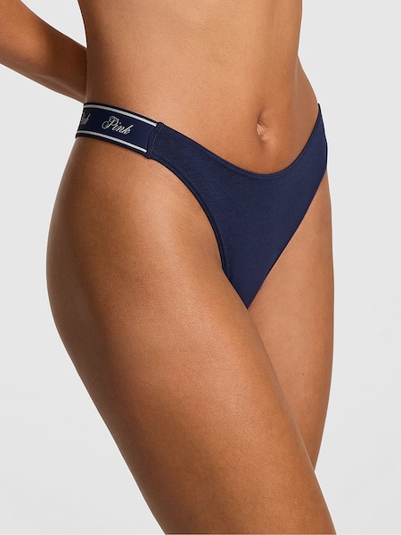 Victoria's Secret PINK Midnight Navy Blue Thong Cotton Logo Knickers (AM0884) | €10.50