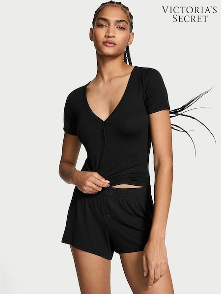 Victoria's Secret Black Modal Rib Henley Short Sleeve Set (AM0891) | €45