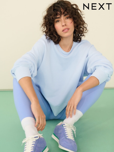 Light Blue Raw Hem Detail Washed 100% Cotton Crew Neck Sweatshirt (AM0997) | $43