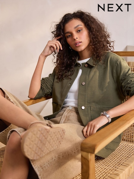 Khaki Camo Seer Sucker Button Through Lightweight Jacket (AM1000) | €47