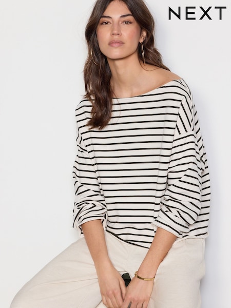 פסים - Slouched Neck Shoulder Summer Sweat Top (AM1002) | ‏87‏₪