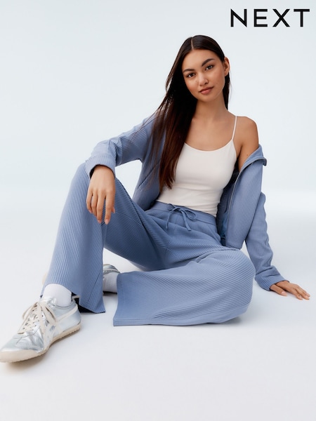 Синий - Soft Touch Waffle Textured Wide Leg Trousers (AM1003) | €39